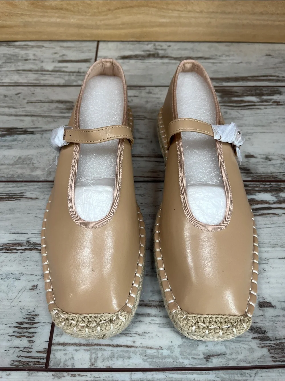 NWOT Coutgo Tan Mary Jane Espadrille Square Toe Ballet Flats Women’s 9